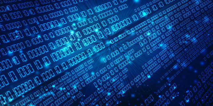 Bild på binär kod på en skärm.