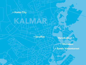 Kartbild över placering av Kalmar Energis elmackar eller laddstationer. 