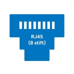 Blå illustration på en HAN-kontakt med RJ12-anslutning och sex vita stift.