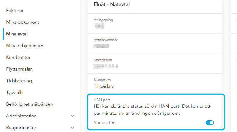 Skärmbild från Mina Sidor som visar vyn över 