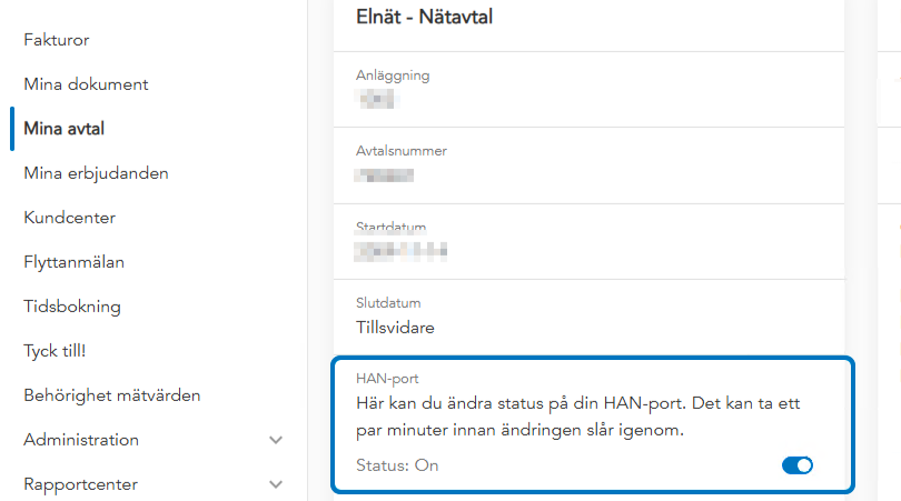 Skärmbild från Mina Sidor som visar vyn över 